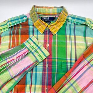 Vintage Polo Ralph Lauren Trim Military Shirt XL‎ Plaid Long Sleeve NWT 0533